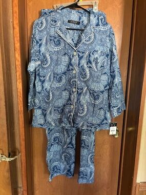 NWT Ralph Lauren Blue Paisley Pajama Set Size Medium